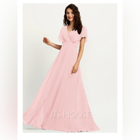 JJ’s House A-Line V-neck Floor-Length Chiffon Bridesmaid Dress - Picture 3 of 13